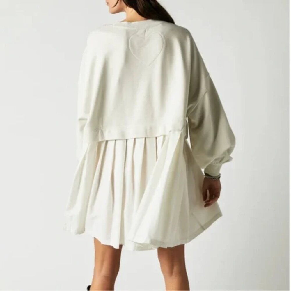 SOLD 078 Free People Eleanor Oversized Sweatshirt NWT Ivory/White Combo - Picture 5 of 5